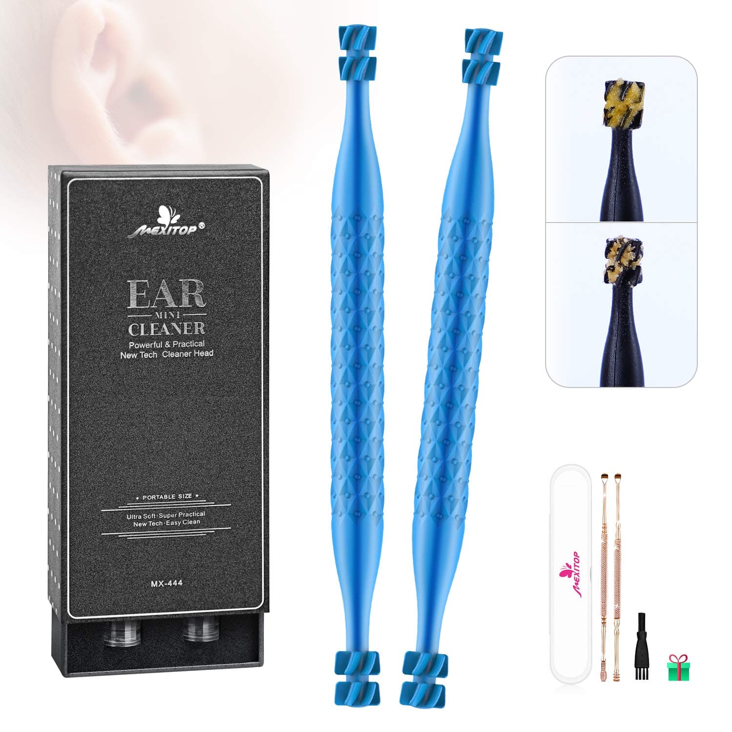 Ear Wax Remover, MEXITOP Ear Cleaner,Turbofan Structure for Complete Ear Cleaning, One-piece Earsafe Design for Ear Flushing/Drop/Irrigation/Q-tips/Cotton Swab