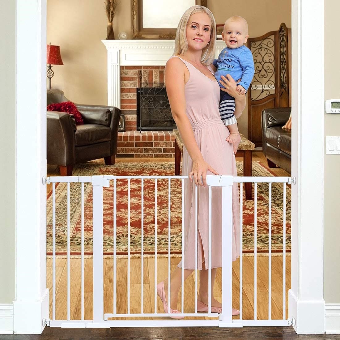 Auto Close Safety Baby Gate, Maximum Width is 143cm Including 10 20 30cm Extension Rack, Dog Gate for Stairs，Extra Wide Child Gate