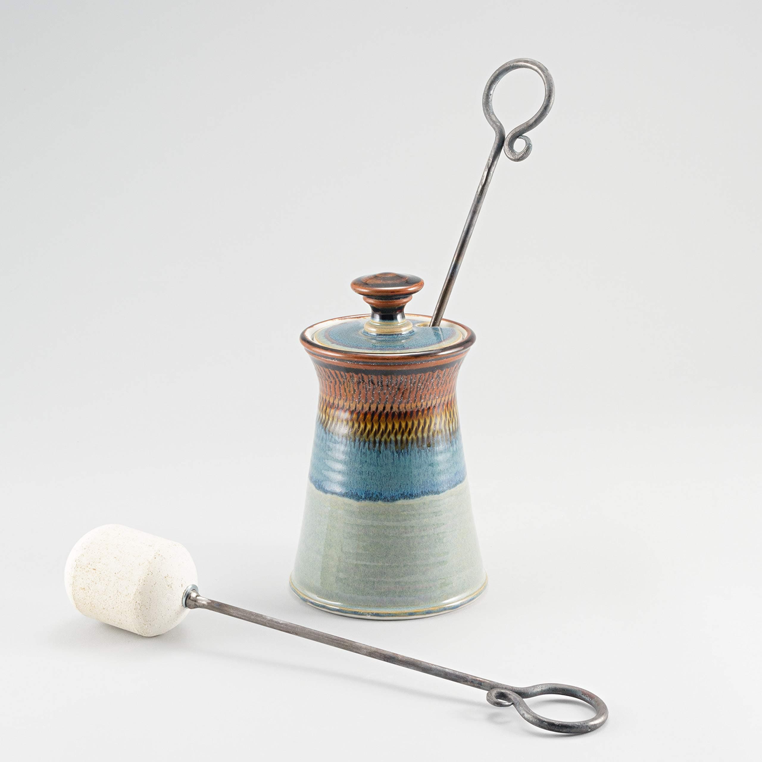 Georgetown PotteryHandmade Cape Cod Firelighter Firepot with Iron and Soapstone Fire Starter Wand for fireplace, woodstove, firepit