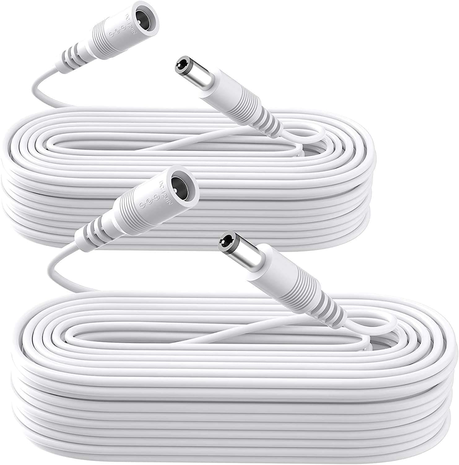 2 Pack 10M/33FT DC Power Extension Cable, 2PCS DC 12V Power Adapter Extension Cord 5.5mm x 2.1mm for CCTV Security Camera/Router/LED Strip Light/Printer and More-White