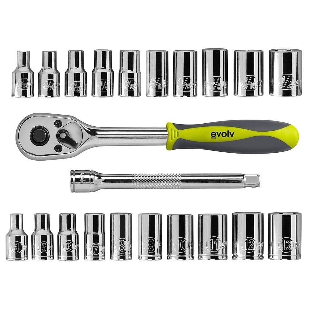 Craftsman Evolv 22 Pc 1/4 Inch Drive Tool Set Standard Metric SAE Ratchet Socket by Socket Wrenches