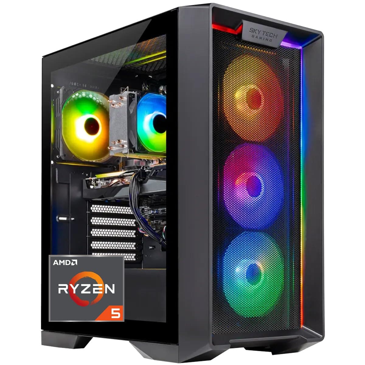 Skytech Nebula Gaming PC Desktop, Ryzen 5 5500 3.6 GHz (4.2GHz Turbo Boost), NVIDIA RTX 3050 6GB GDDR6, 500GB SSD, 16GB DDR4 RAM 3200, 650W Gold PSU, Wi-Fi, Win 11