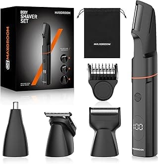 4 in 1 Electric Body Groomer for Men - Beard Trimmer With Nose Hair Trimmer, Rechargeable Manscape Razor for Private Parts, Back, Pubic (Black-1) (M)