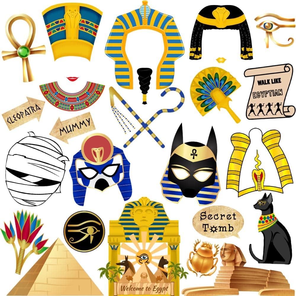Ancient Egyptian Photo Booth Props, 28pcs Ancient Egypt Photo Booth Props, Htabiol Ancient Egyptian Party Decorations, Egyptian Decor, Fit for Ancient Egypt Party Decor, Egypt Birthday Party Decor