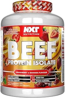 NXT Nutrition Beef Protein Isolate Powder - Protein Powder High in Natural Amino Acids - Paleo, Keto Friendly - Dairy and Gluten Free - Muscle Recovery | 1.8kg - Strawberry & Banana