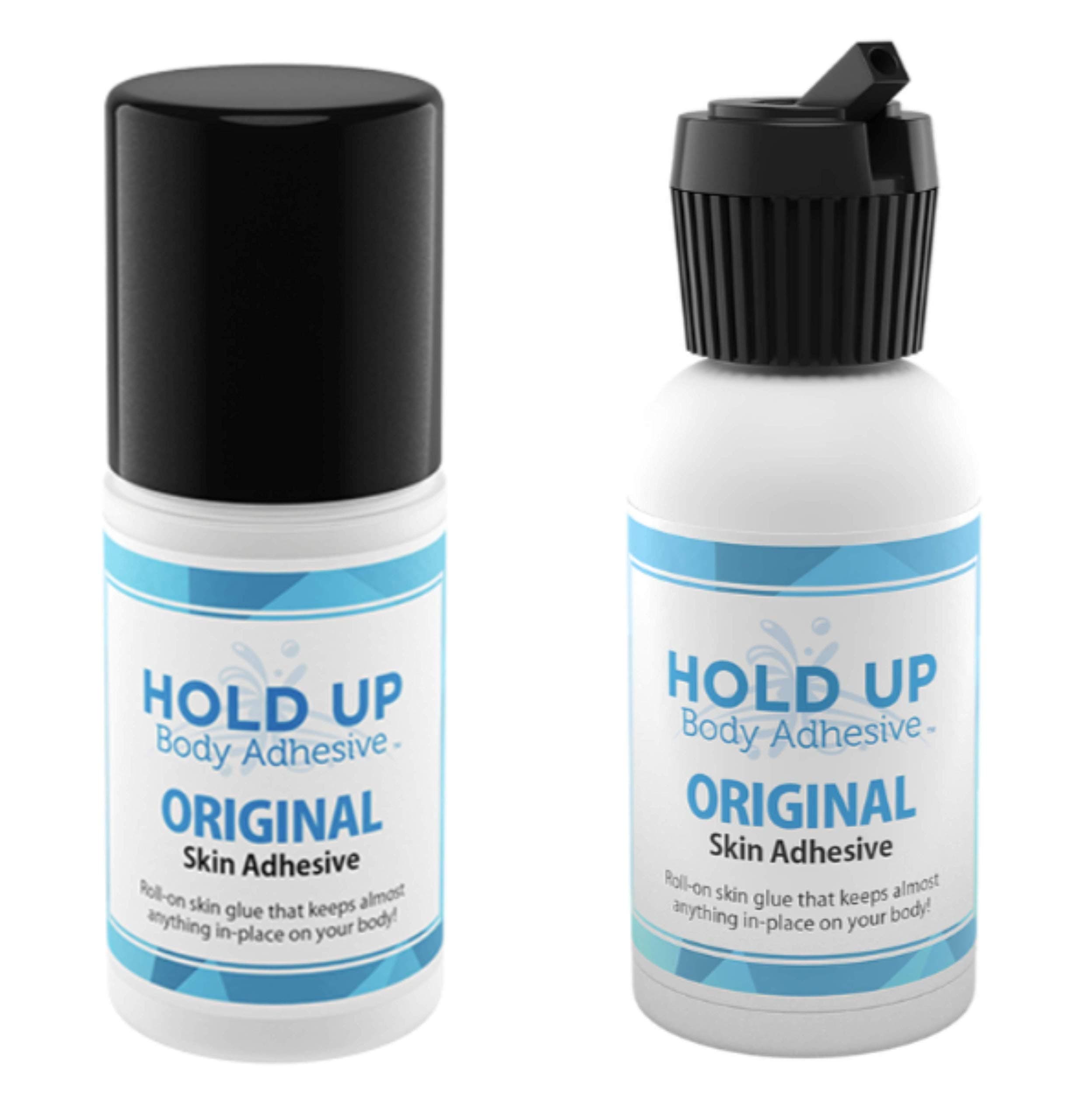 Hold Up Body Roll-On Adhesive Applicator 2 oz. Bottle Hypo-Allergenic and Safe For All Skin Anywhere on Your Body, Use For Wigs, Stockings, Prosthetics (2 Pack)