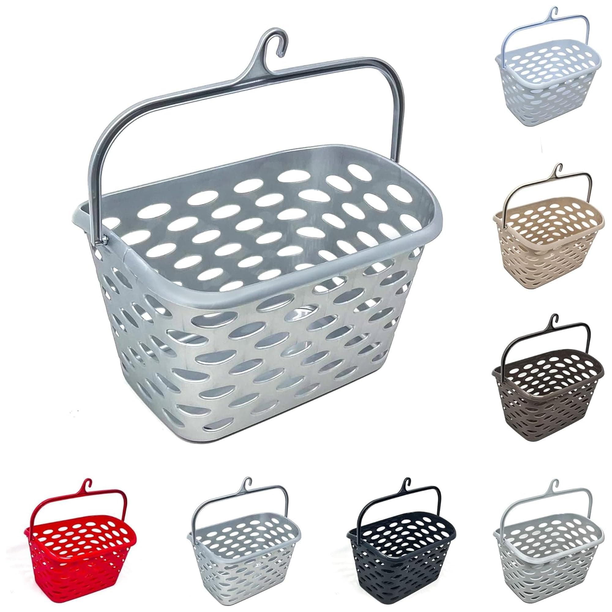 Durable Plastic Peg Tidy Basket Laundry/Clothes Pegs with Handle Light Weight Convenient Size for All Garment Hanging With Hook Washing Line Airer Basket (Silver Basket Only)