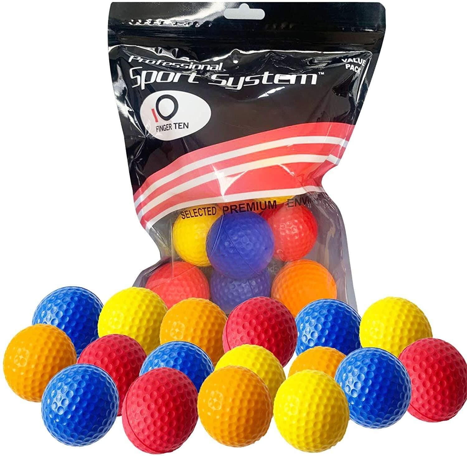 FINGER TEN Golf Practice Balls Elastic Foam Soft Value 12 Pcs, Dimpled Exercise Balls for Golf Swing Training Aids Home Office Indoor Outdoor Backyard