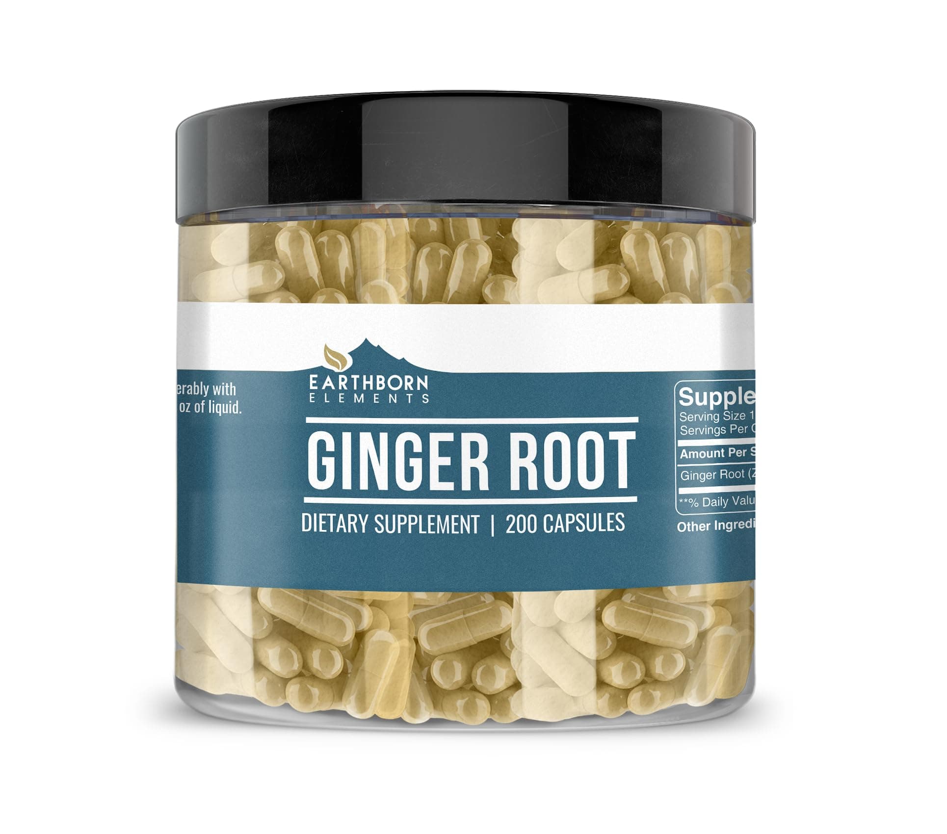 Earthborn Elements Ginger Root (200 Capsules) Pure & Undiluted, No Additives