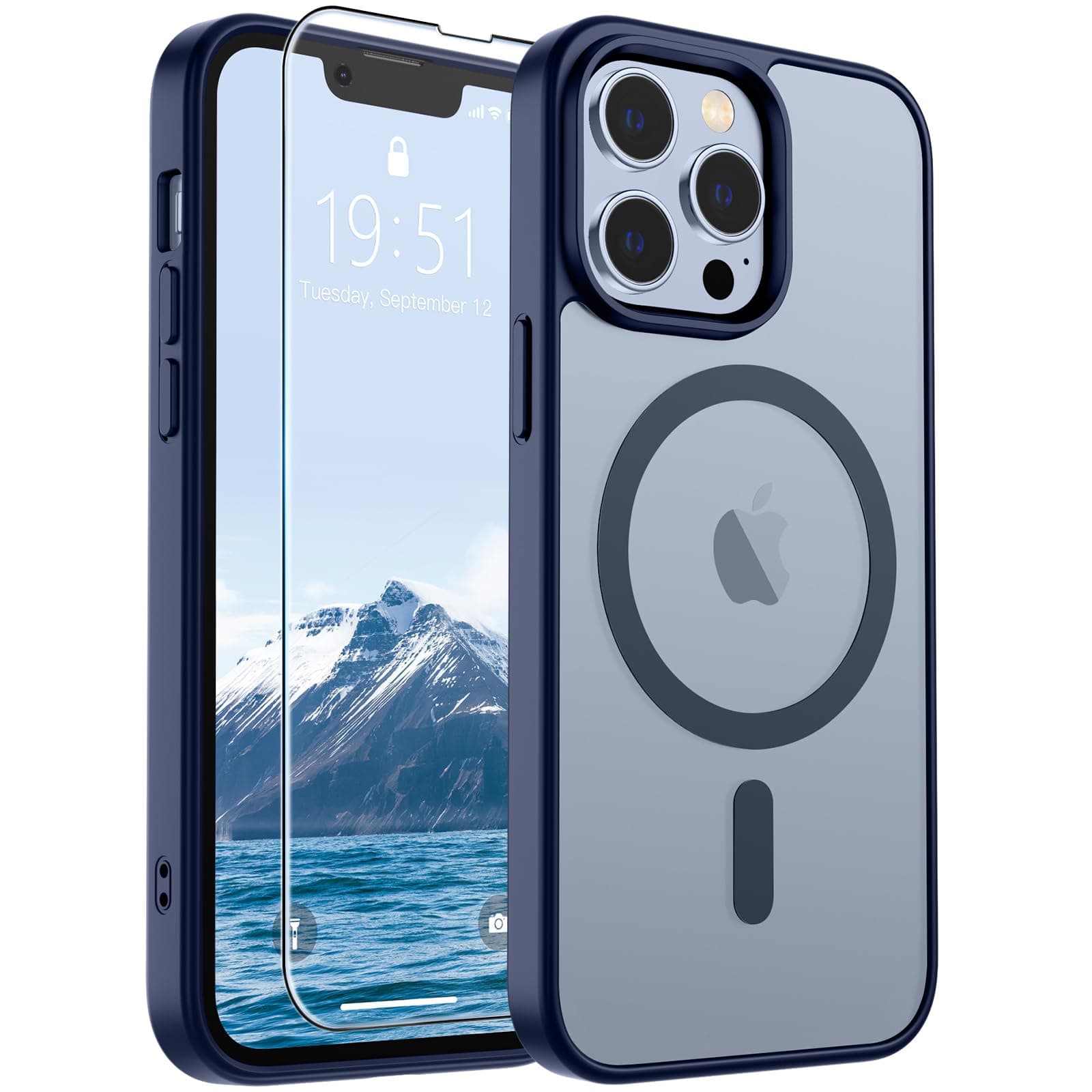 Magnetic for iPhone 13 Pro Max Case (Compatible with MagSafe) (Military Grade Drop Protection) Translucent Matte Shockproof Phone Case,Navy Blue