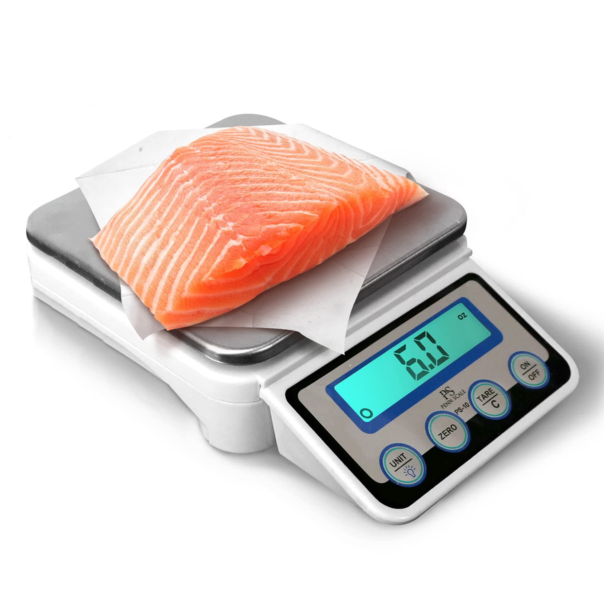 Penn Scale PS-10 Digital Kitchen Portion Scale - 11lb Electric Kitchen Scale with 0.002lb Readability - Removable Platter & LCD Display - Lb, Oz, G Unit Conversion (AC & Battery Powered)