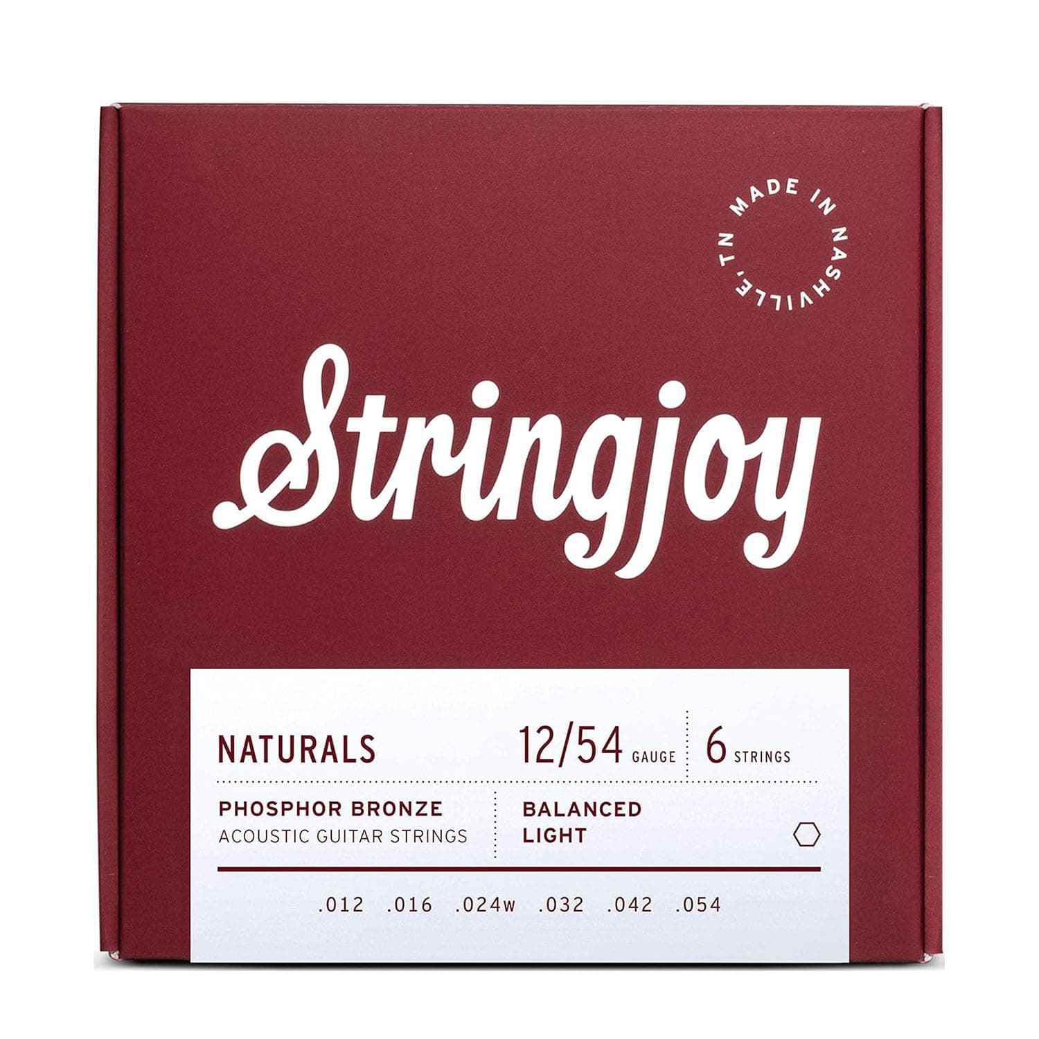 Stringjoy Naturals 12-54 Balanced Light Gauge guitar strings – Phosphor Bronze Acoustic Guitar Strings - Balanced Tension & Optimal Tone for Lead, Rhythm, or Fingerstyle, Acoustic 6 String Set, 1-Pack