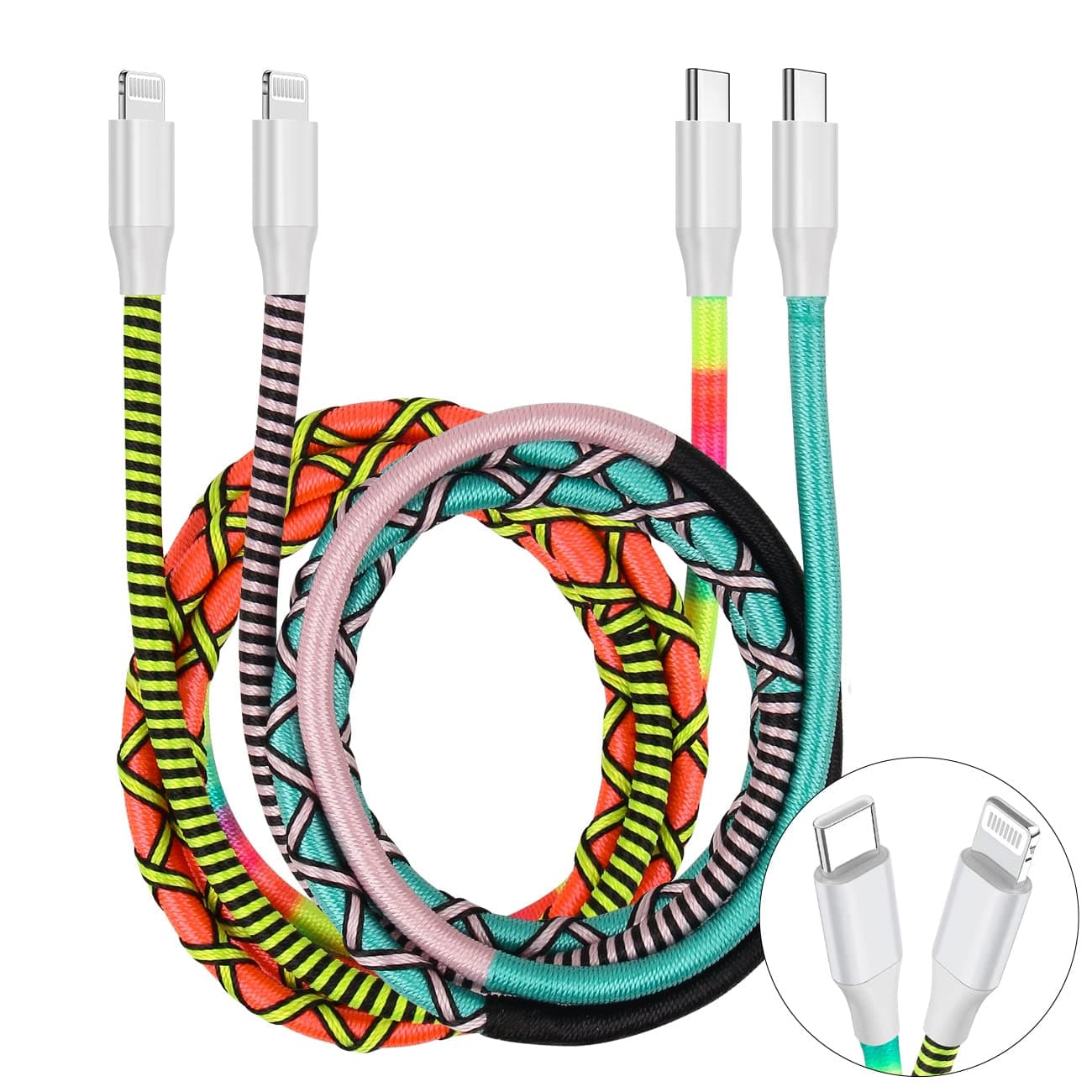 URIZONS 60w USB C to Lighting Cable, Nylon Braided Cable Fast Charging Cable for iPhone 13 13 Pro 12 11 X XS XR 8 Plus(2PCS)