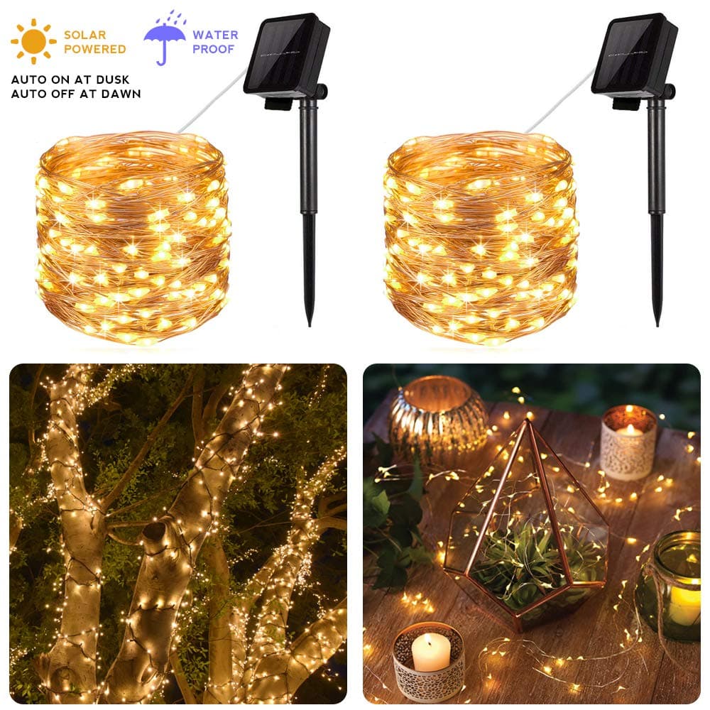 MCETek Solar String Lights Outdoor, 8 Modes Warm White 10m 100 LED Solar Powered Fairy Lights, Auto on Off, Waterproof Portable for Patio, Garden, Home, Wedding, Pathway, Party
