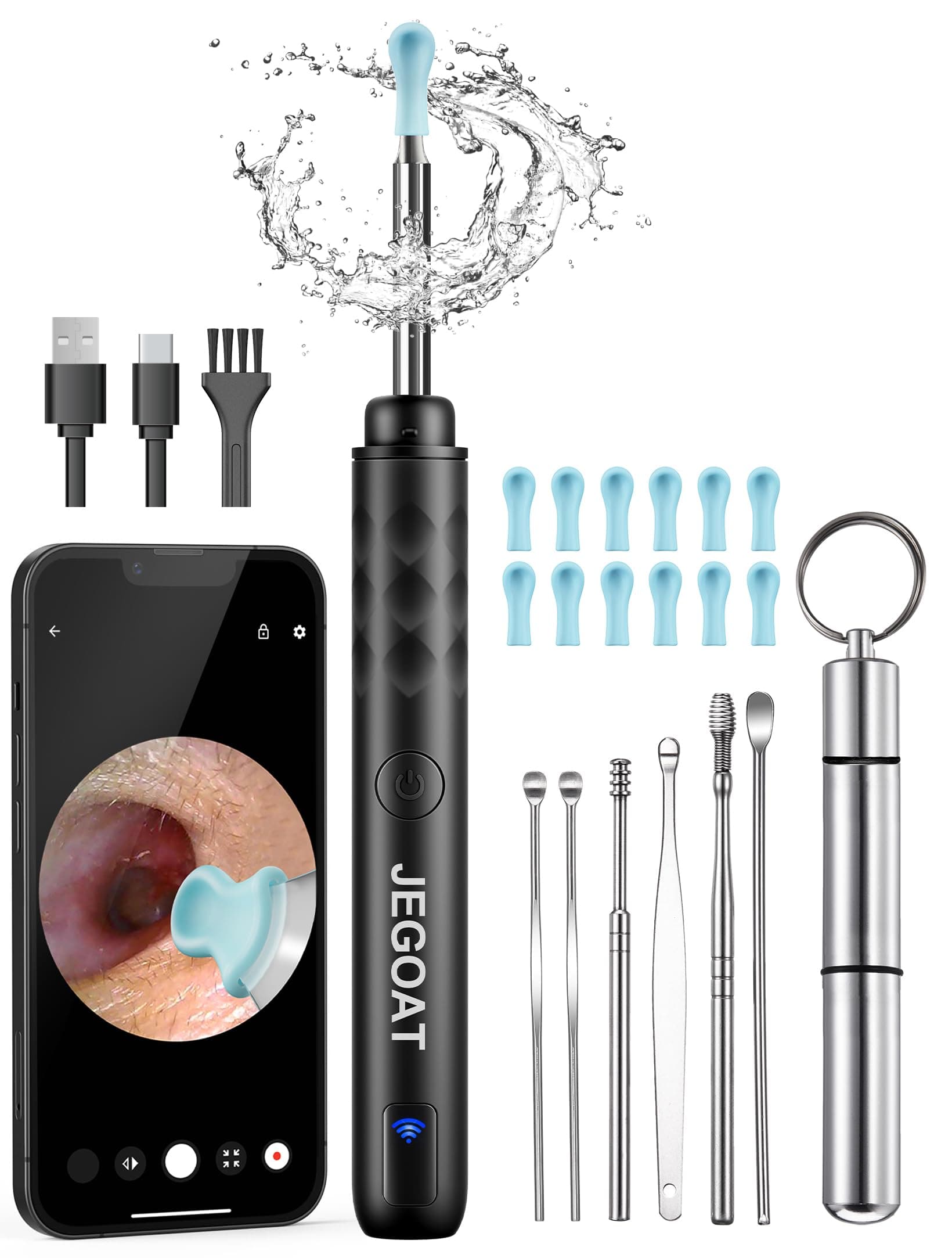Ear Wax Removal Tool Camera, Ear Cleaner with Camera, Ear Scope, Earwax Removal Kit with Otoscope, Ear Canel Cleaning 6 LED Lights 12 Ear Pickers, 1296P HD Black