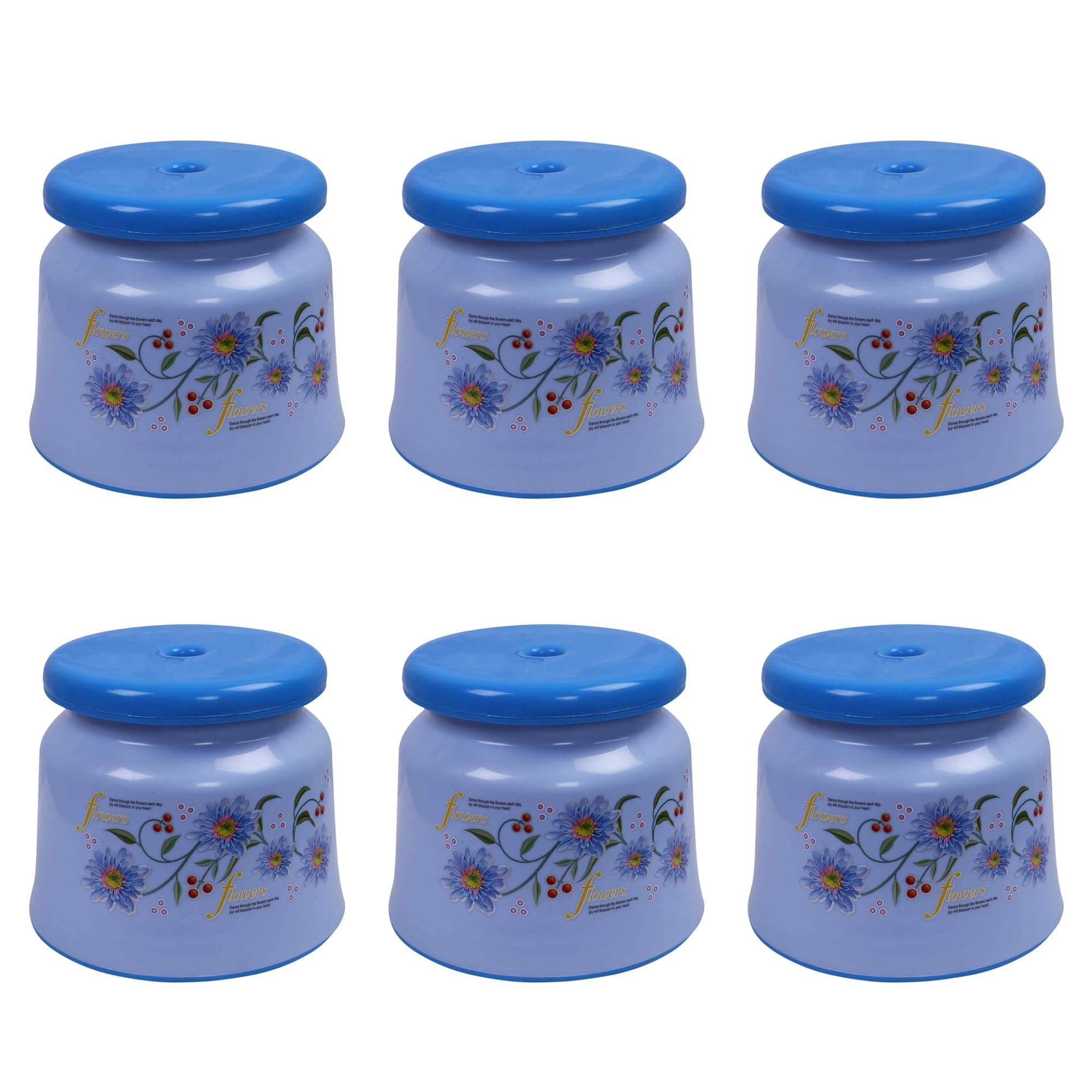 (Pack of 6) Bath Stool | Bathing Stools for Bathroom | Plastic Stool for Home Use | Sitting Stool for Kitchen | Flower Printed | Blue