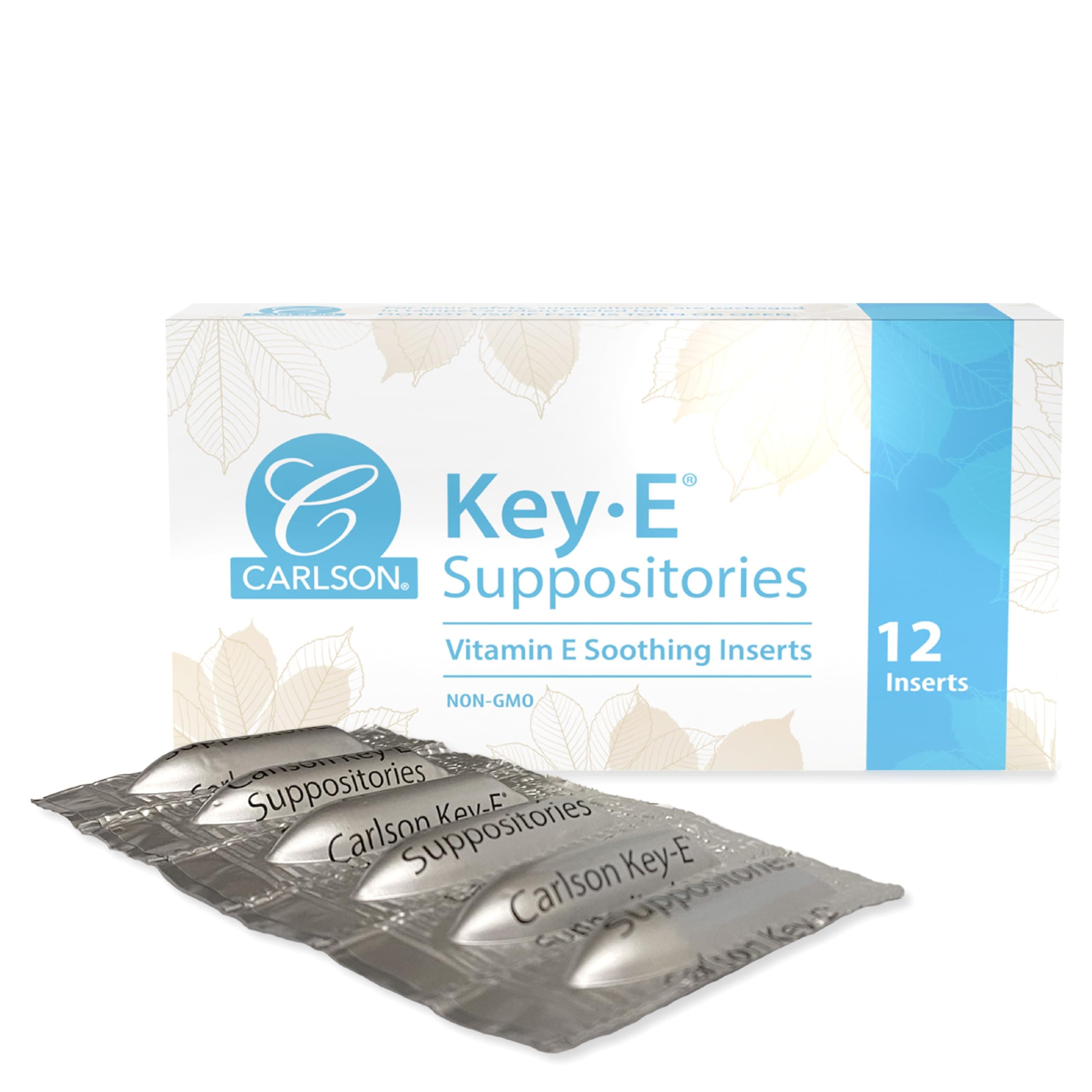 Carlson Key-E Suppositories, Lubricates Dry Areas, Vaginal/Rectal, Vitamin E, Box of 12