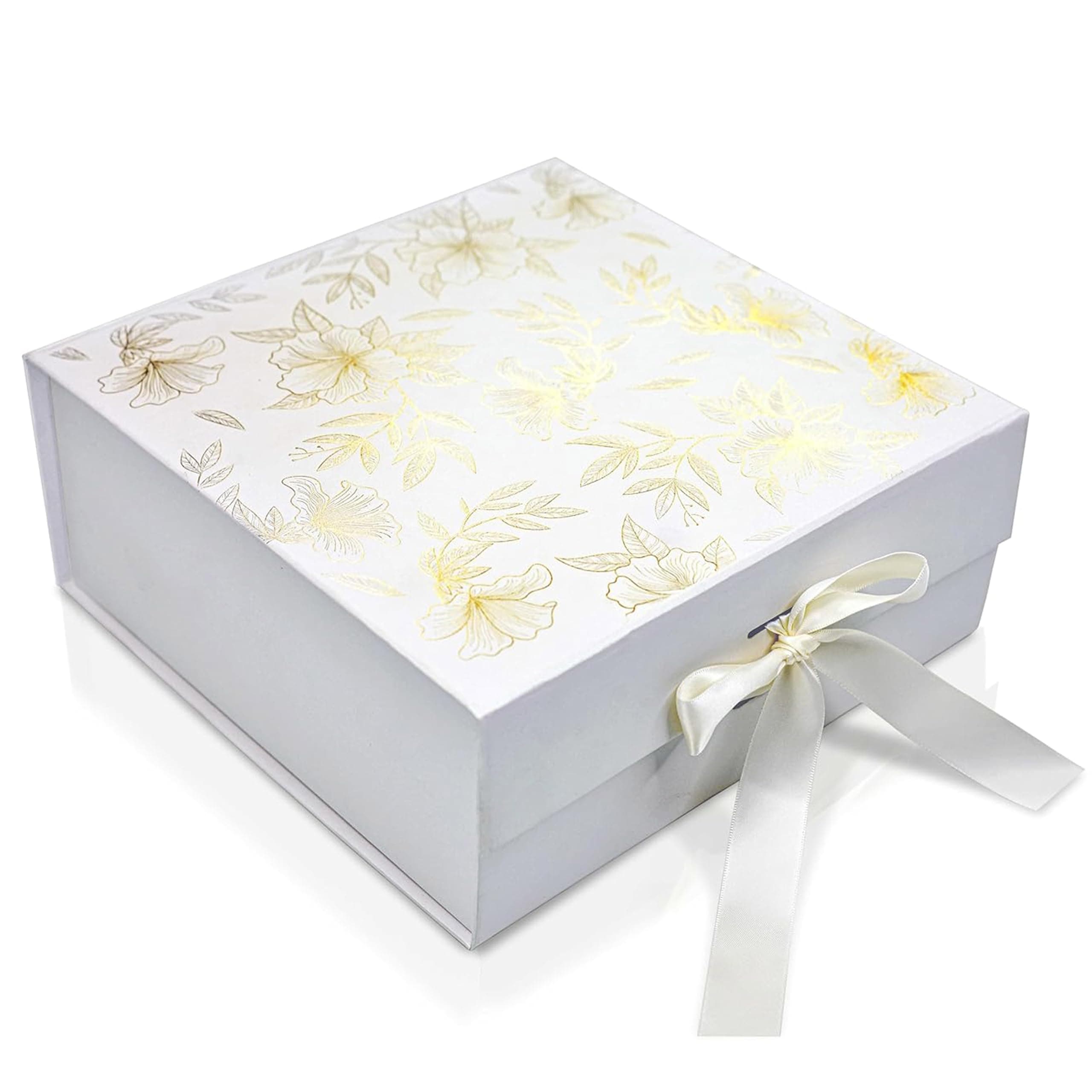 RBS® - MEDIUM Gift Box Empty 26 x 26 x 10cm Gift Boxes for Packaging (1 Pack) Decorative Gift Packing Box Gold Foil Gift Boxes Hold Upto 8 kg Occasion Hamper Boxes for Gift Empty (Pearl)
