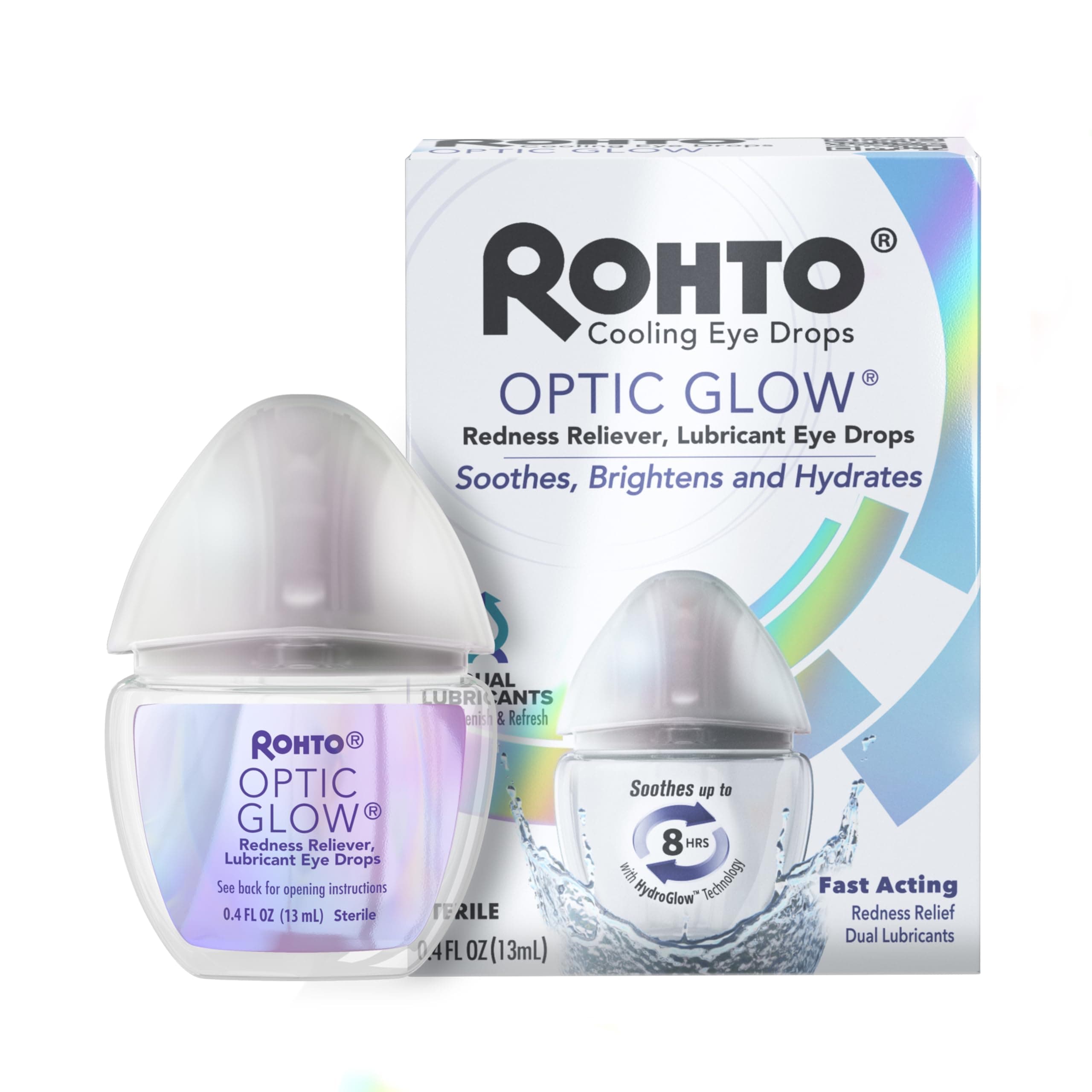 Optic Glow Eye Whitening Drops, HydroGlow Technology For Maximum Strength Redness Relief, Whitens, Brightens, and Hydrates, 0.4 fl oz