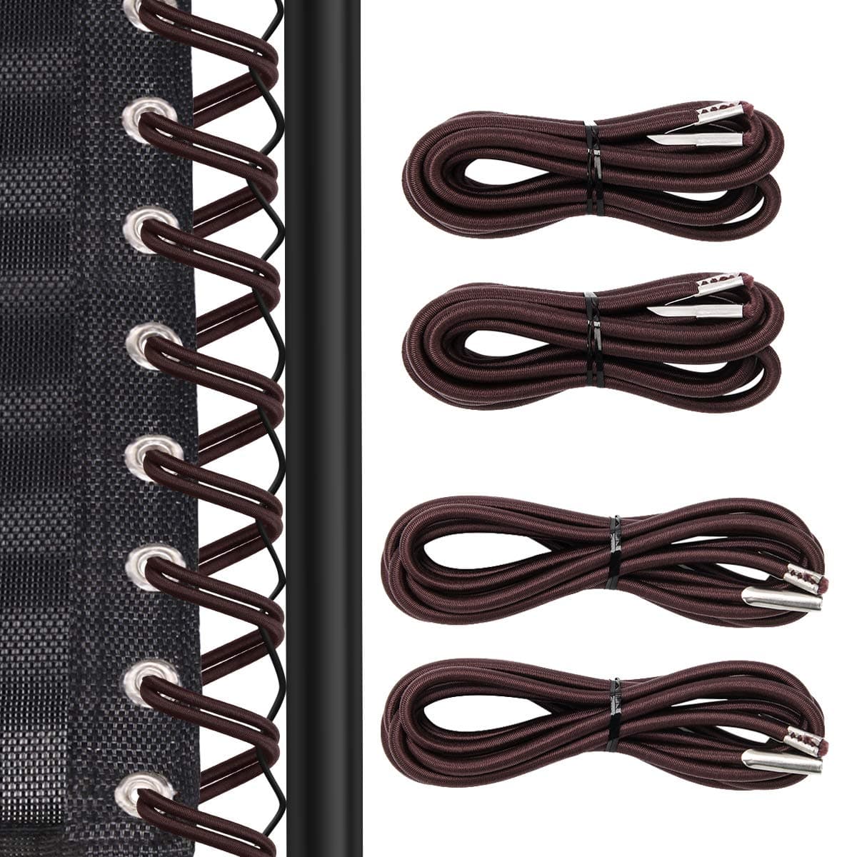 4PCS Replacement Cord for Zero Gravity Chair, Universal Elastic Repair Cord for Recliners Replacement Laces Rope for Lounge, Bungee Beach Chair (Brown)