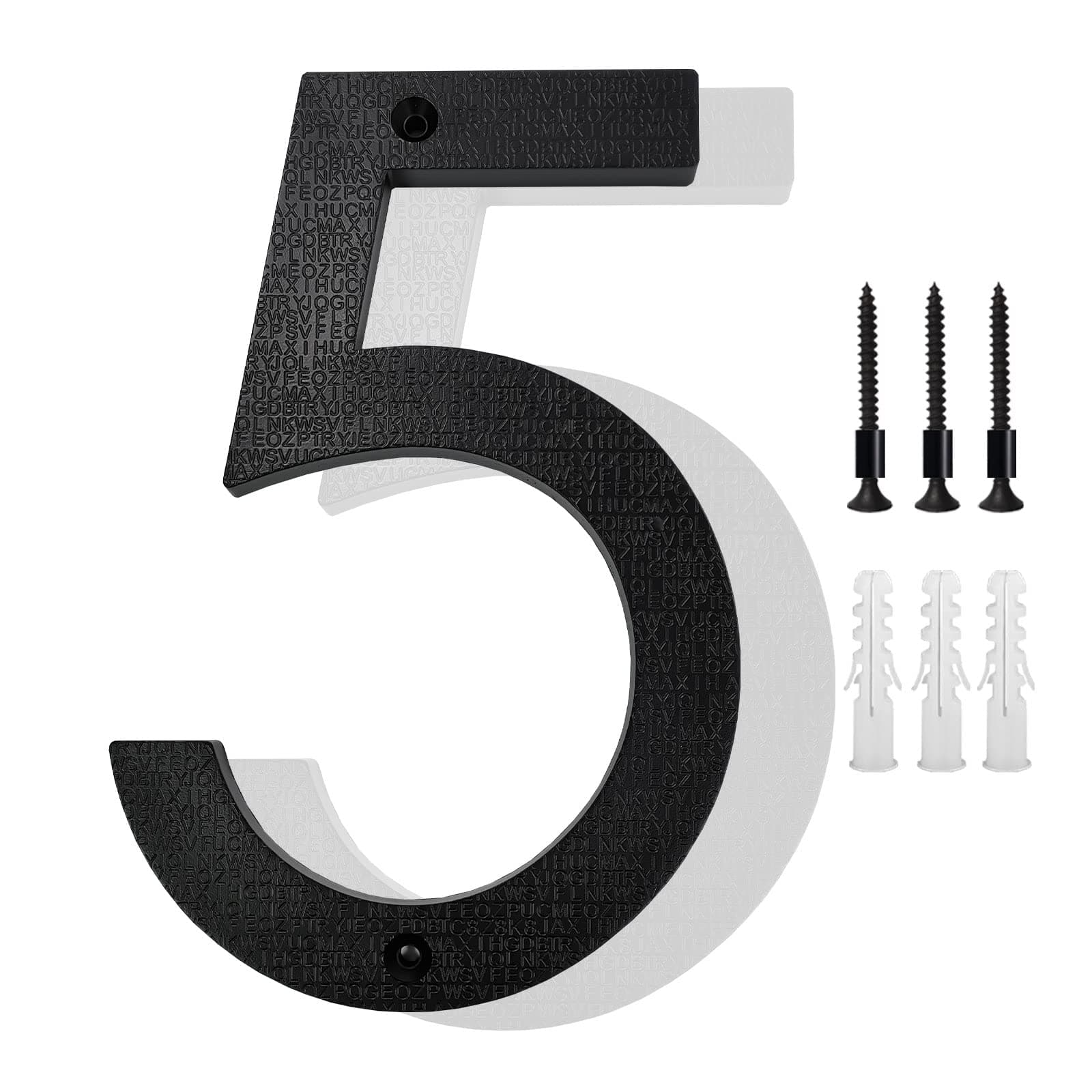 8’’ Modern Floating House Numbers for Outside, Large Black Shadow Home Number with Nails Kit & Template, Easy to Be Mounted for Exterior House Address, Garage Gate, Street, Farmhouse, Number 5