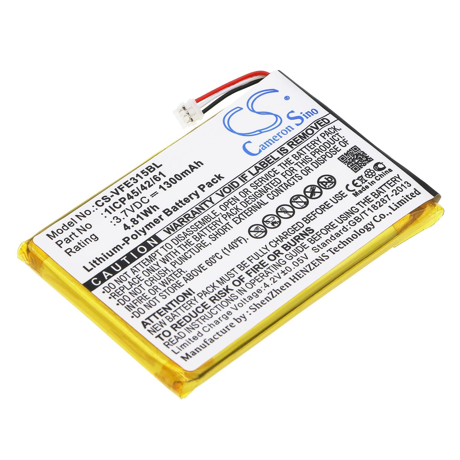 CS-VFE315BL Battery 1300mAh compatible with [Verifone] e315, e315M, e335, e335M, IPAY E315, IPAY E335 replaces 1ICP45/42/61, BPK087-300, BPK087-300-01-A