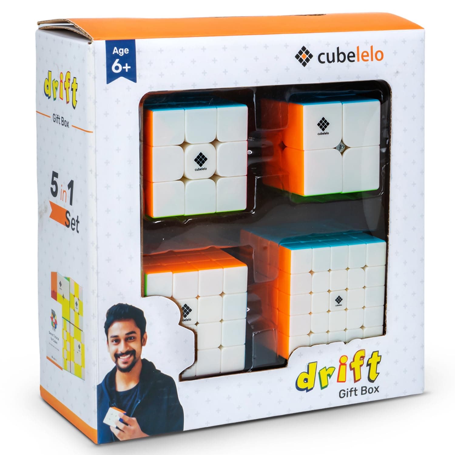Cubelelo Drift 5-in-1 Cube Gift Box | 2x2, 3x3, 4x4, 5x5 and Secret Tutorial for Cubes Guide Book | Suitable for Kids & Adults | Magic Speedy Stress Buster Brainstorming Puzzle Multicolor Combo Set