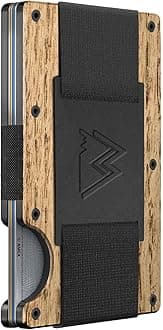 Mountain Voyage CoMinimalist Cash Strap - Slim RFID Blocking Wallet for Men & Women - Scratch Resistant, Credit Card Holder, Easily Removable Money & Cards, Aluminium Wallet (Beech Wood Carbon)