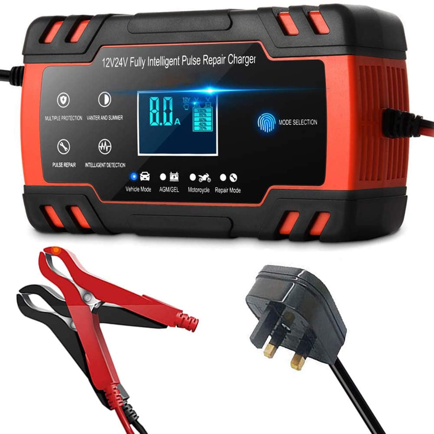 MNSS 12V 8A / 24V 4A LCD touch car smart battery charger, car smart portable battery charger, pulse repair charger