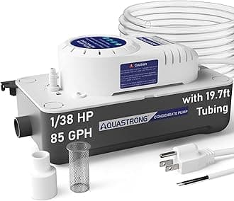 Aquastrong HVAC Condensate Pump, 115V/230V, Automatic Safety Switch, AC Condensate Removal for Air Conditioner, Furnace, Dehumidifier, 3.3' Power Cord, Gray, Medium Tank & 19.7ft Tubing
