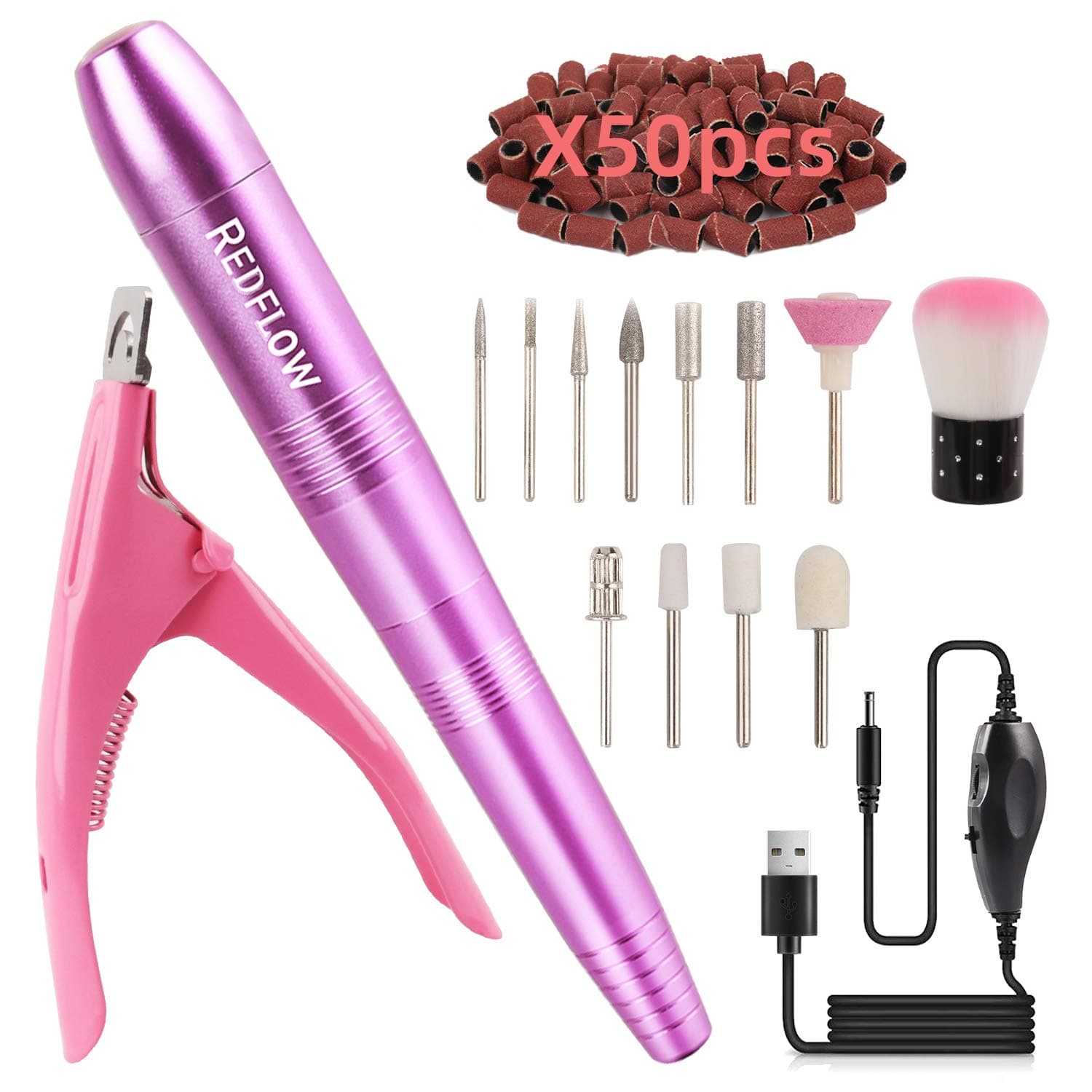 Electric Nail Drill Kit,RedFlow Professional Nail Drill Machine,Compact Type,For Nail File Exfoliating Abrasive Acrylic Nail Drill,With 6 Pcs Nail Drill Bits (A-Purple)