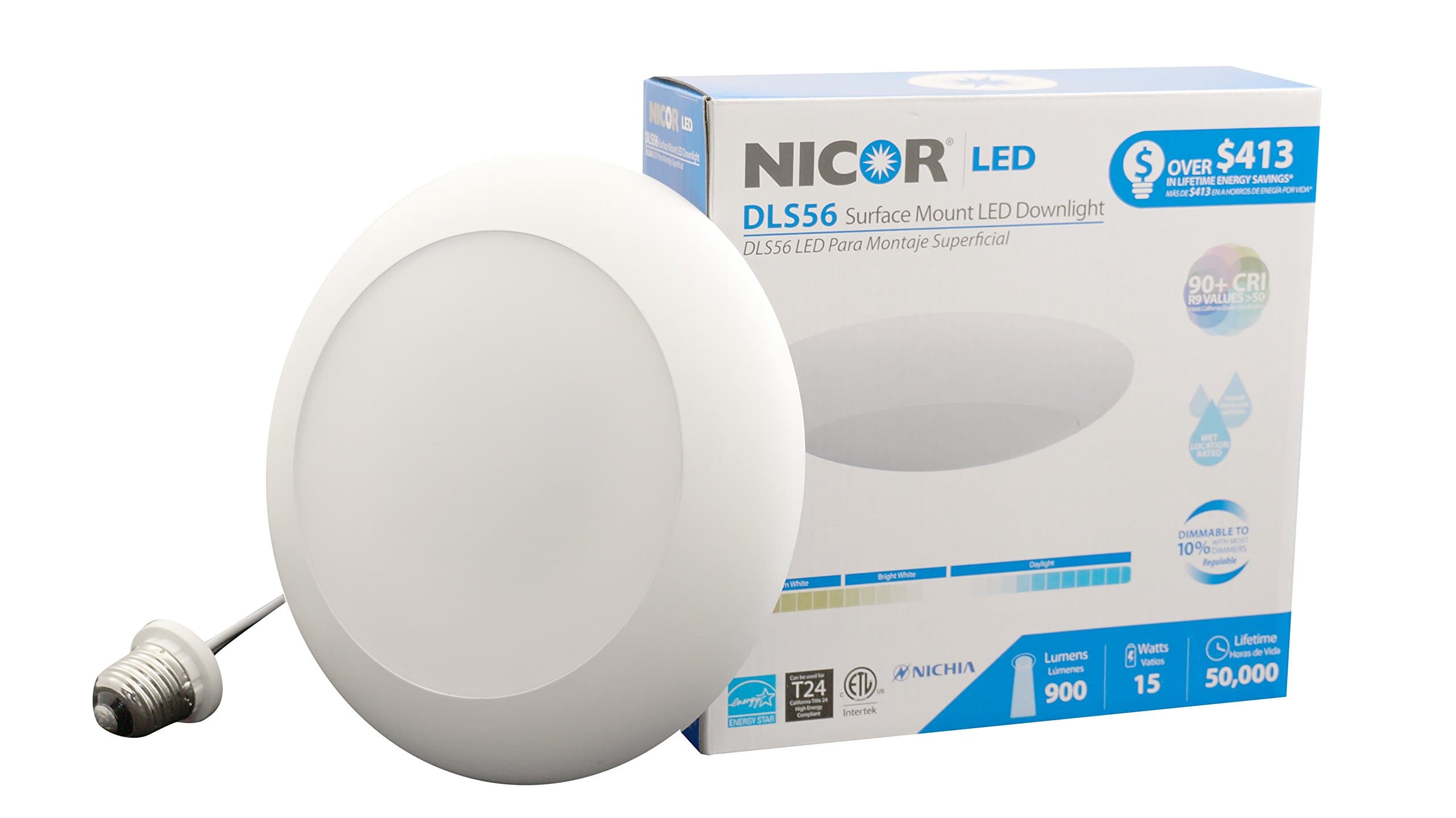 NICOR Lighting Dimmable 900-Lumen 3000K LED Surface Mount Downlight Kit for 5-6-Inch Housings, White Trim (DLS56-2009-120-3K-WH)