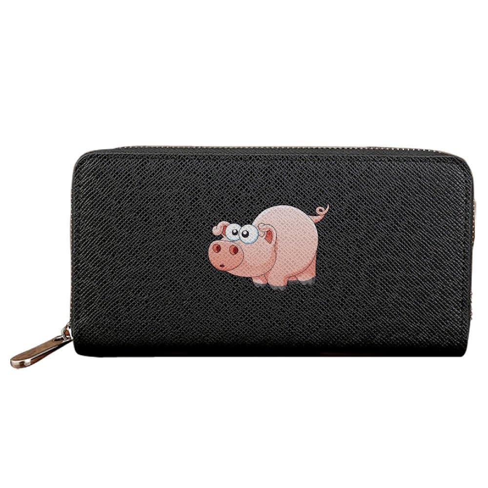 Cartoon Pig Pattern Leather Long Zip Wallet Handbag