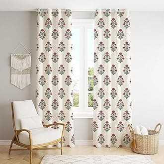 Trance Home Linen Floral Printed Semi Room Darkening Curtains for Long Doors | 10 Feet 100% Cotton Curtains for Living Room Bedroom Office | Parda | Eyelet Ring (Aangan Red - Set 2, 10Ft)