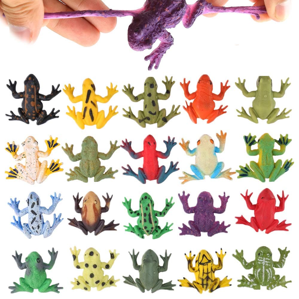 ValeforToy Mini Rubber Frog Sets, Super Stretchy TPR Material with Gift Bag, Realistic Frog Figure Toys for Boys