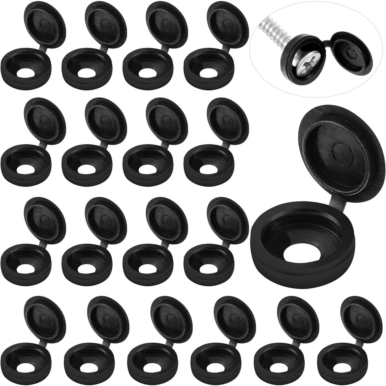 Hotop 100 Pieces Hinged Screw Cover Caps Plastic Shutter Fold Screw Snap Covers Washer Flip Tops(Large,Black)