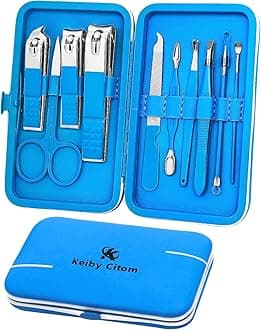 Manicure Set, Travel Mini Nail Clippers Kit Pedicure Care Tools, 10pcs Stainless Steel Grooming kit (Blue)