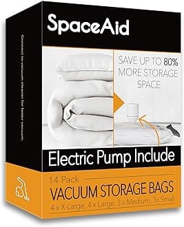 SpaceAid 14 Pack Vacuum Storage Bags with Electric Air Pump, Space Saver Sealer Compression Bags for Comforters, Blankets, Pillows, Bedding, Clothes (4 Jumbo/4 Large/3 Medium/3 Small)
