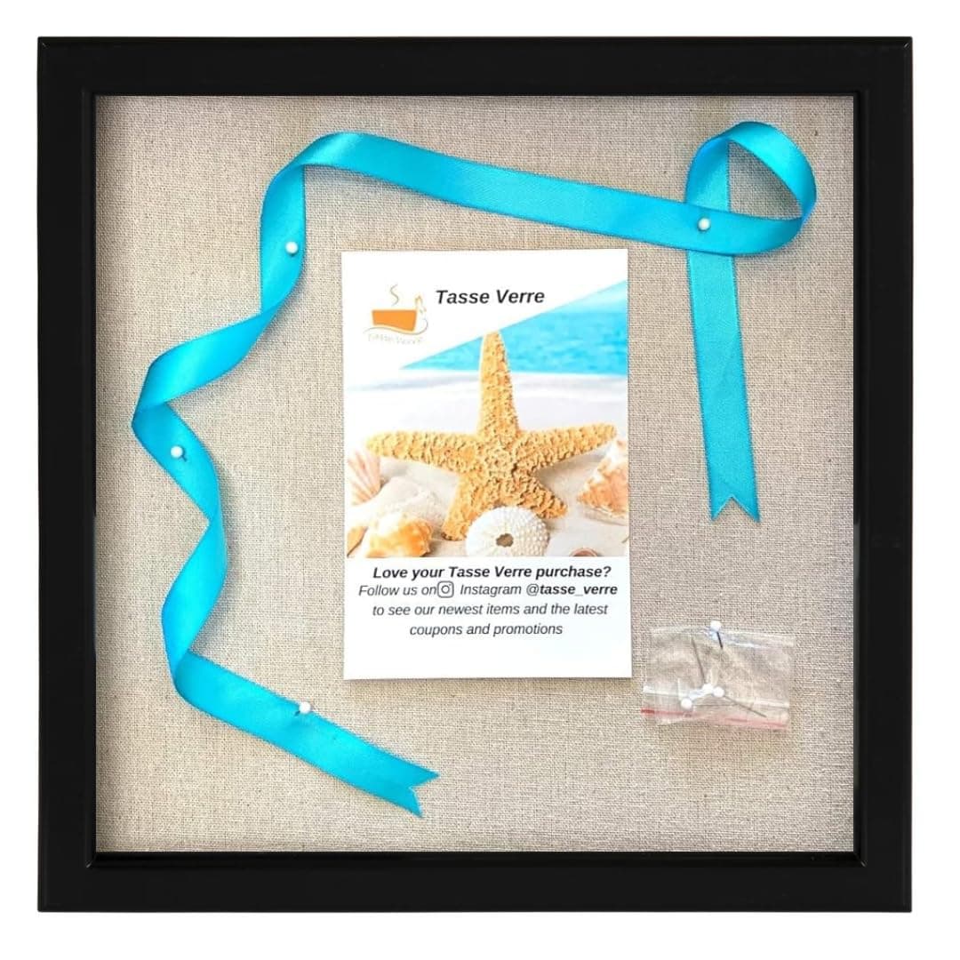 Tasse Verre 10x10 Black Display Shadow Box (1-Pack) Frame w/Linen Background and 8 Stick Pins - Ready to Hang Shadowbox Picture Frame - Box Display Baby Memorabilia Wedding