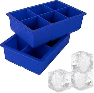 Tovolo Large 2” King Cube Ice Tray Pack of 2 Stratus Blue Ice Cube Trays for Whiskey Cocktails Smoothies, Big Square Ice Cube Mold Silicone Freezer Tray for Perfect Cubes BPA Free Dishwasher Safe