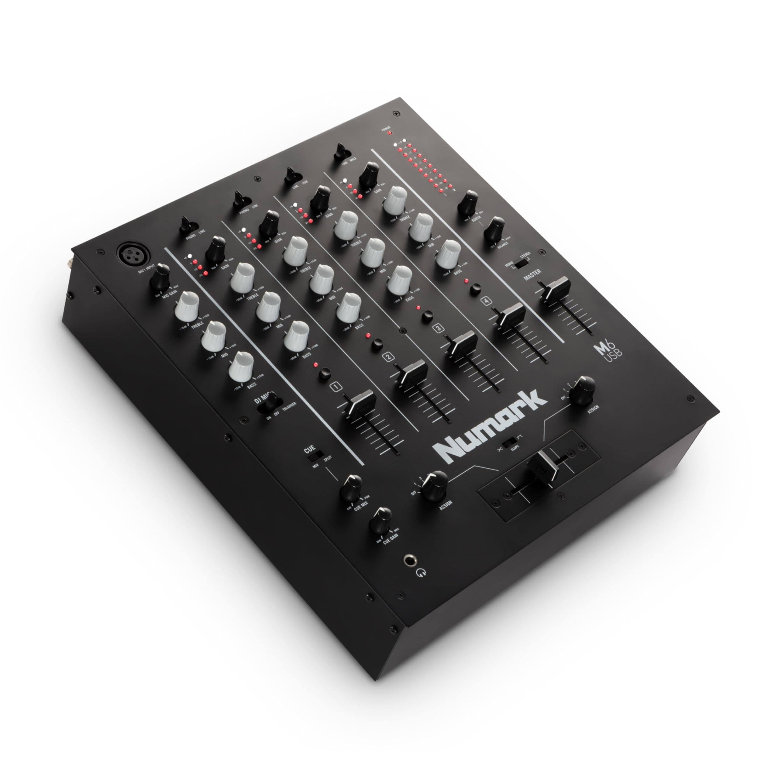 M6 USB - 4-Channel DJ Mixer with Built-In Audio Interface, 3-Band EQ, Microphone Input and Replaceable Crossfader with Slope Control