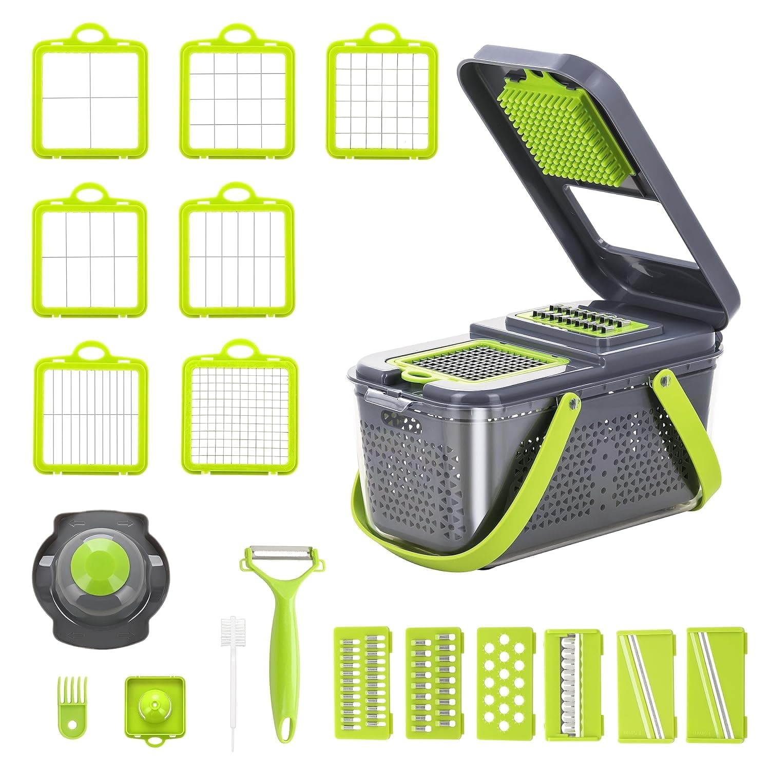 Vegetable Chopper, Multifunctional use for - Onion Chopper, Mandolin Slicer, Veggie Chopper 22-in-1 with Food Slicer, Dicer,Vegetable Cutter & Draining Basket Grater With Container