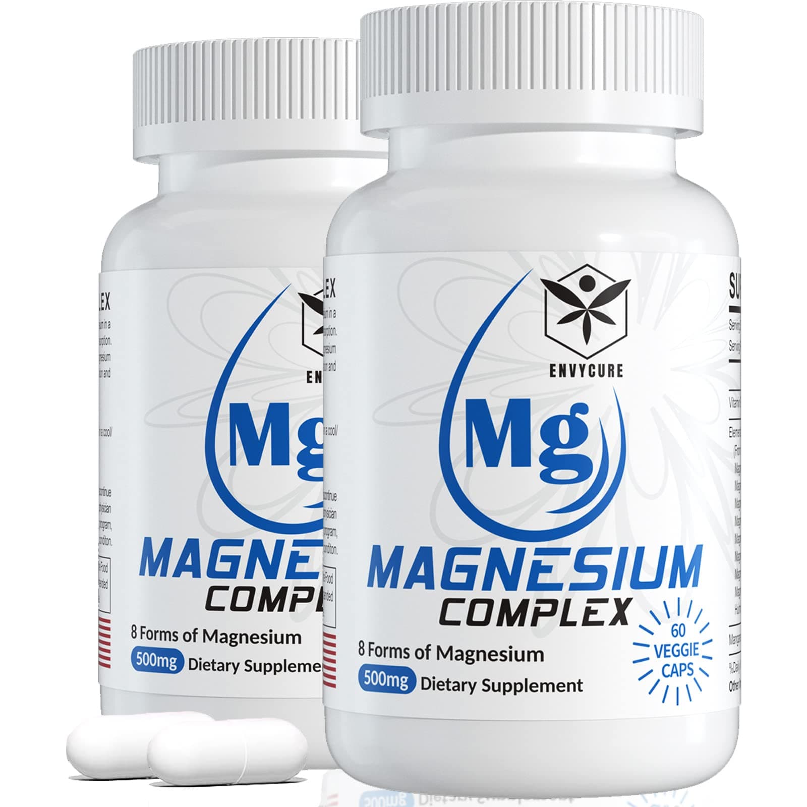 - Magnesium Complex Supplement 8 Forms, 500mg Magnesium Glycinate, Malate, Citrate, High Absorption Mg for Calm, Sleep, Mood & Healthy Muscle, Pack of 2, Total 120 Vegan Capsules