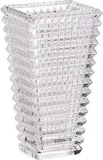 Crystal Vase, Large Crystal Vases for Flowers, Clear Large Flower Vase, Modern Glass Vases for Living Room, Bedroom, Kitchen, Dining Table, Mantle, Wedding, 9 Inches