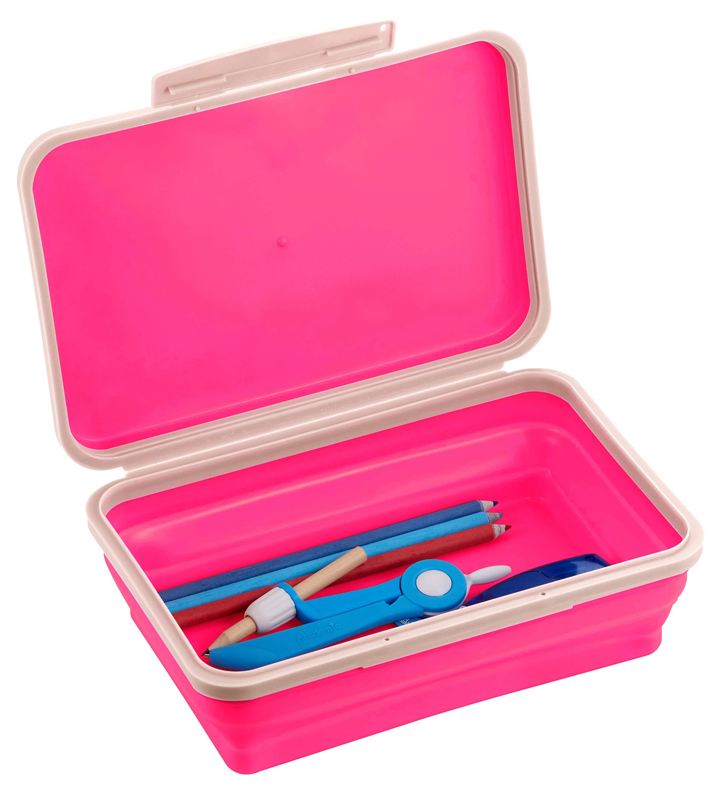 It's Academic Flexi Storage Box with Lid, Collapsible Pencil Case Design for Craft and School Supplies, Pink/Gray