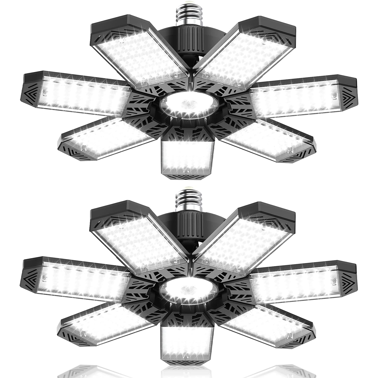 LED Garage Light 200W, 2 Pack 20000LM Bright Garage Lights Ceiling Led with 7 Adjustable Panels, 6500K Shop Lighting Screw in E26/E27 Bulb Socket, LED Lights for Shop Barn Basement Bay