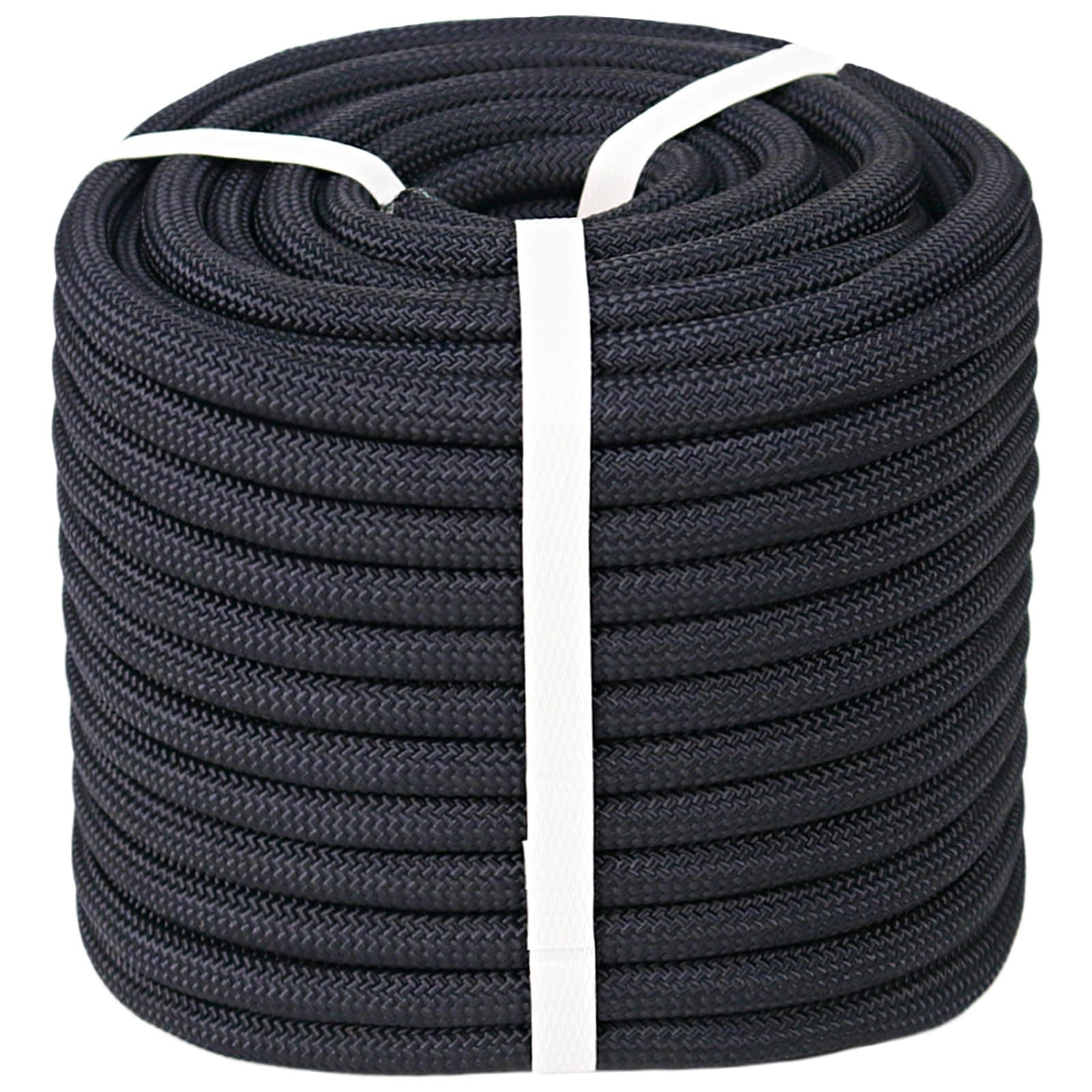 Double Braided Polyester Rope (1/2 in x 50 ft) Strong Arborist Rigging Rope 48 Strands for Tree Work Climbing Camping Sailing, Black