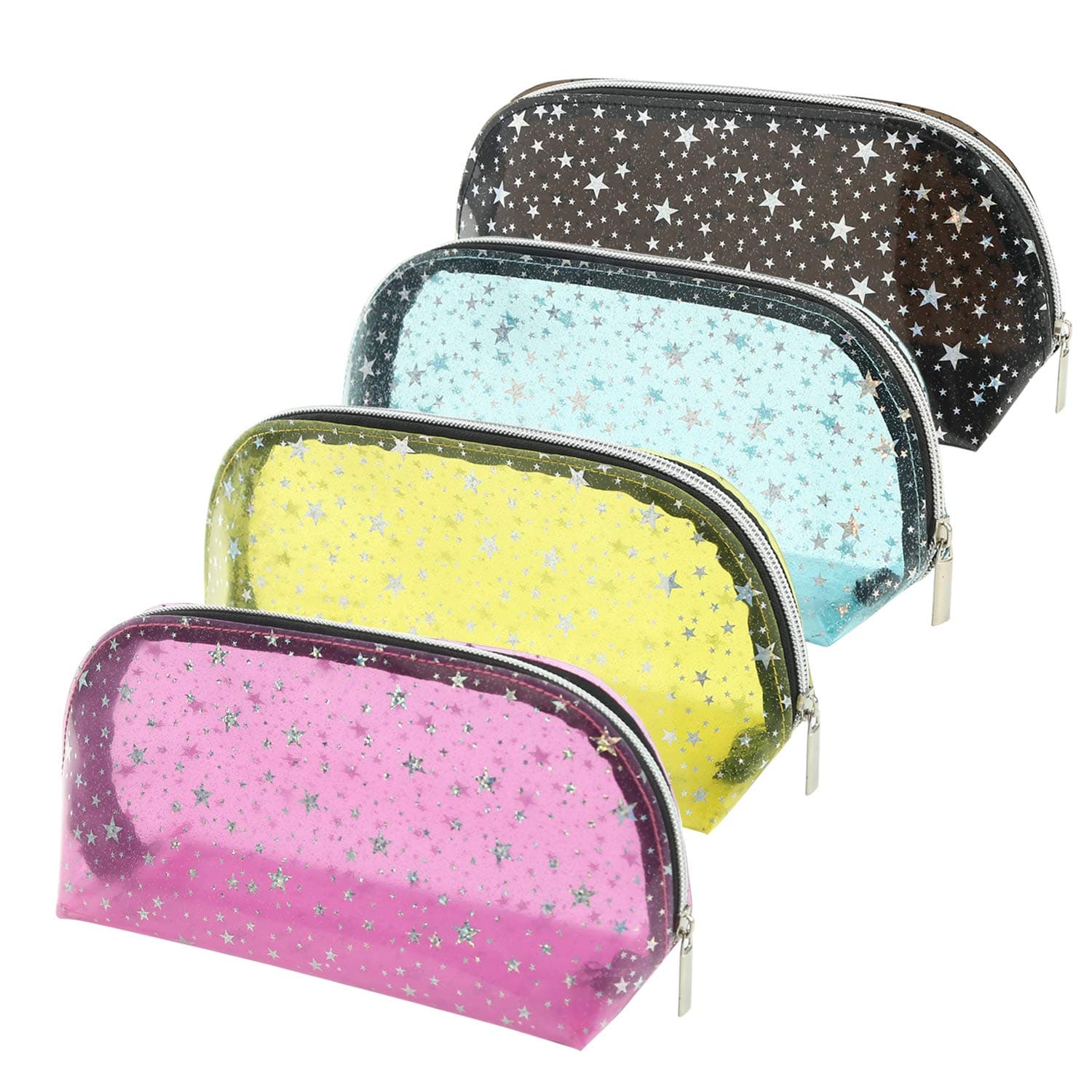 Clear Makeup Bag Glitter Cosmetic - YANGROW 4 Pack Plastic Makeup Case,Cosmetic Bag Set,Women Travel Zipper Toiletry Bag