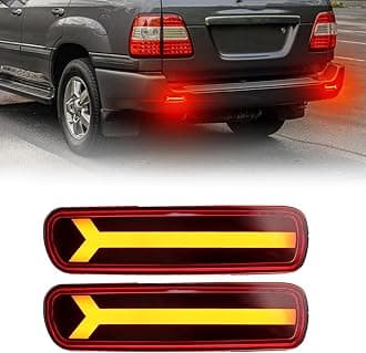 LED Rear Bumper Reflectors Fog Brake Tail Light Lamps Compatible with Toyota Land Cruiser Lexus LX470 1998-2007 Add on Turn Signal Accessories (RED STYLE)