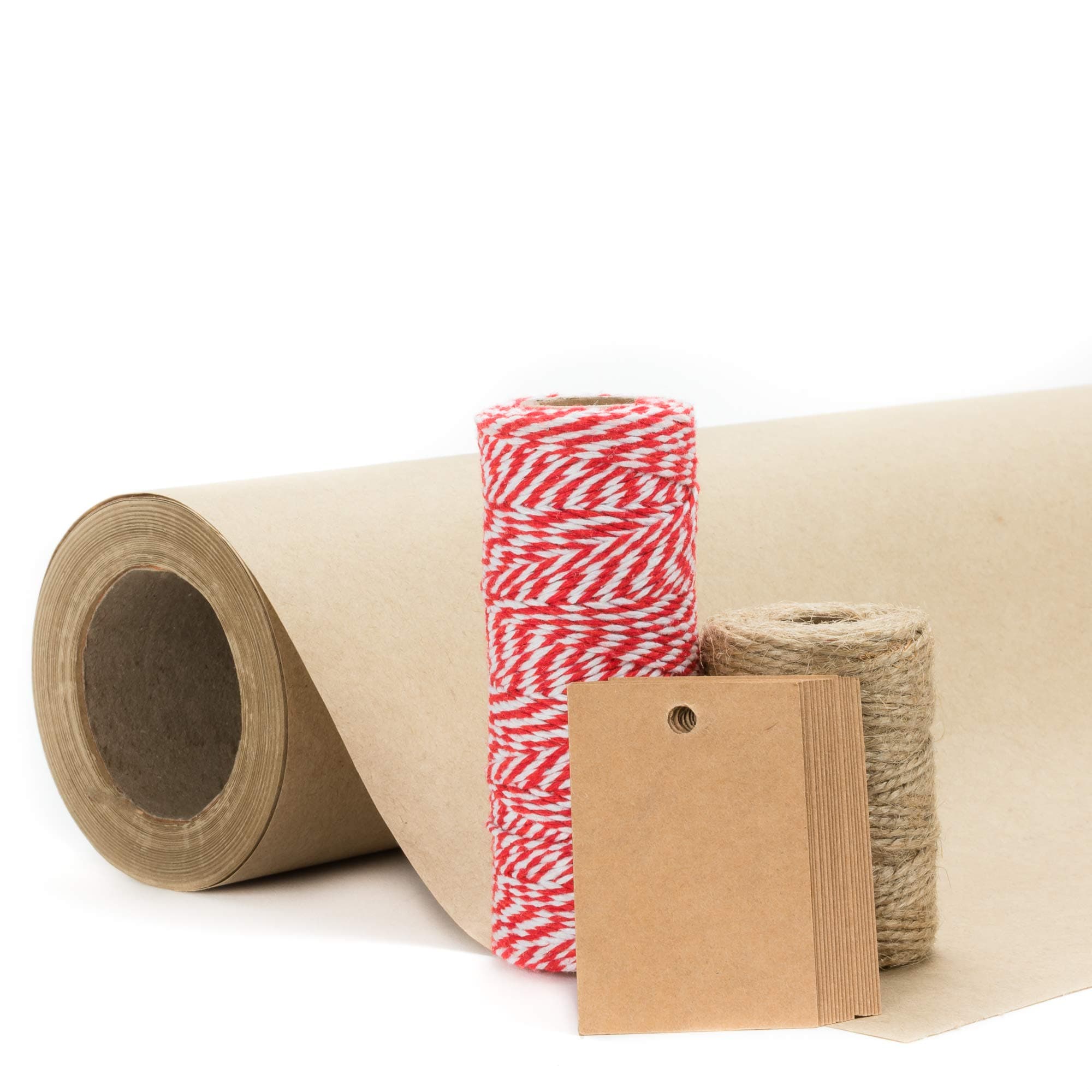 Kraft Paper Roll (Medium) - 15 inches x 75 ft | Includes Jute Twine, Bakers Twine & Kraft Gift Tags | Heavy Duty - Perfect for Christmas Gift Wrapping, Arts & Crafts, Packing & Moving, Table Runner
